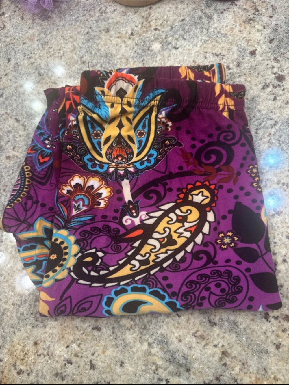 Amazon Women's Purple Paisley Print Leggings with Multicolor Accents